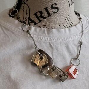 Anne-Marie Chagnon Brutalist Necklace with Metalwork, resinwork and glasswork